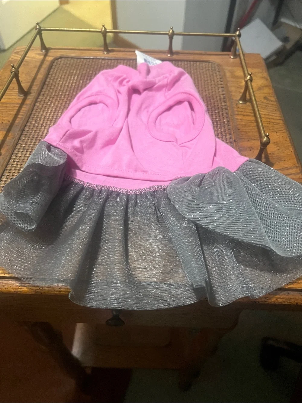 Top Paw Pink Dog Dress with Silver Wing Design